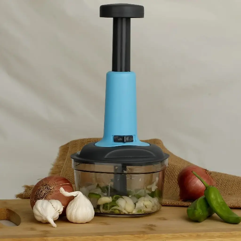 2-in-1 push chopper with stainless steel blades and 800ml bowl - obeepo.in
