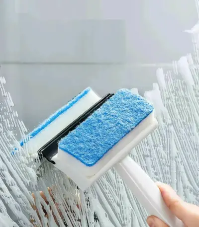 Dual-Sided Glass Wiper and Cleaning Brush for Windows and Tiles - obeepo.in