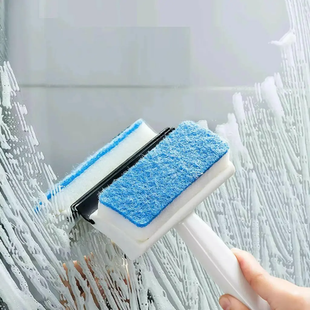 Dual-Sided Glass Wiper and Cleaning Brush for Windows and Tiles - obeepo.in