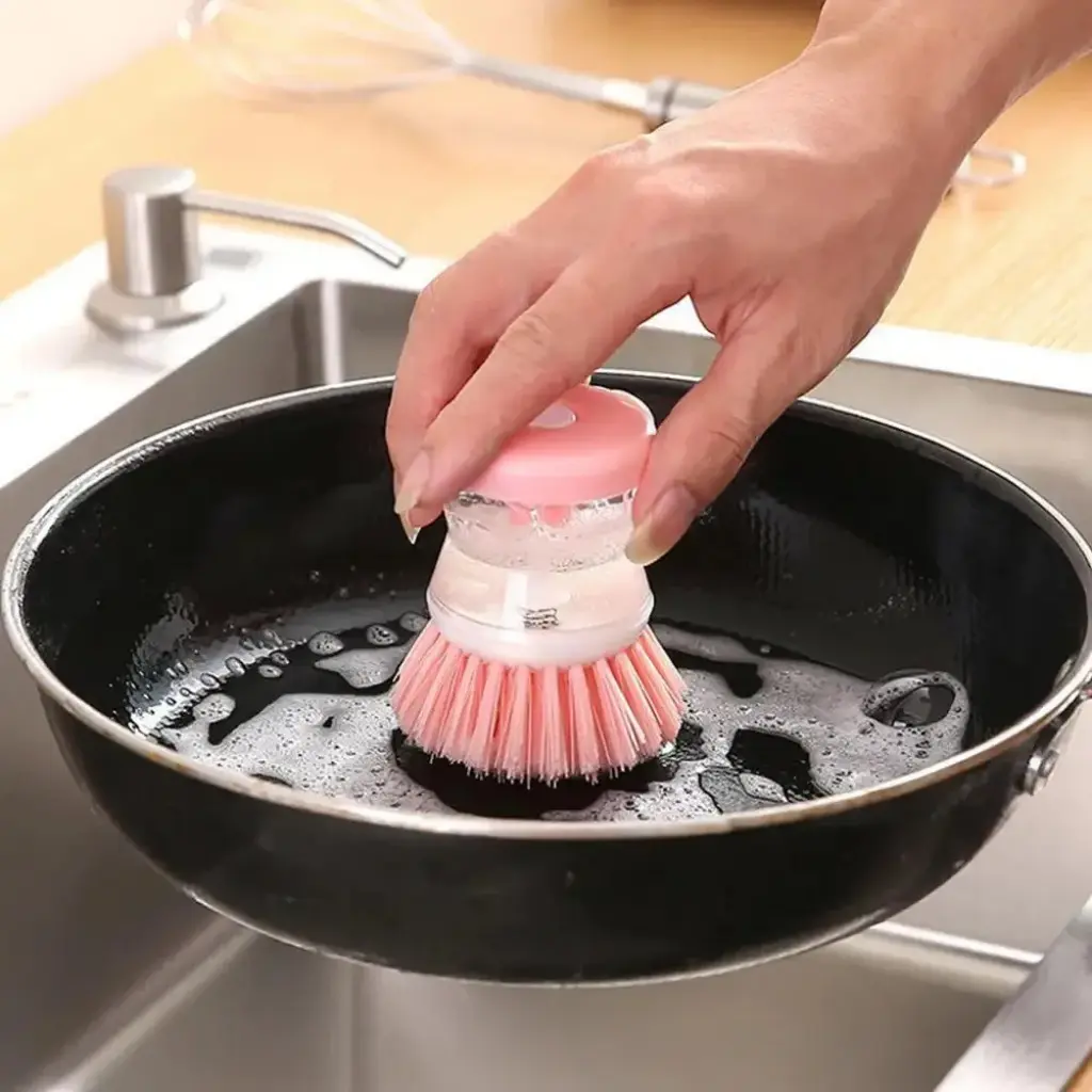 Cleaning Brush with Built-In Liquid Soap Dispenser for Pots and Dishes - obeepo.in