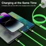 3-in-1 LED charging cable emitting soft light while charging multiple devices. - Obeepo.in