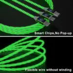 3-in-1 LED charging cable emitting soft light while charging multiple devices. - Obeepo.in