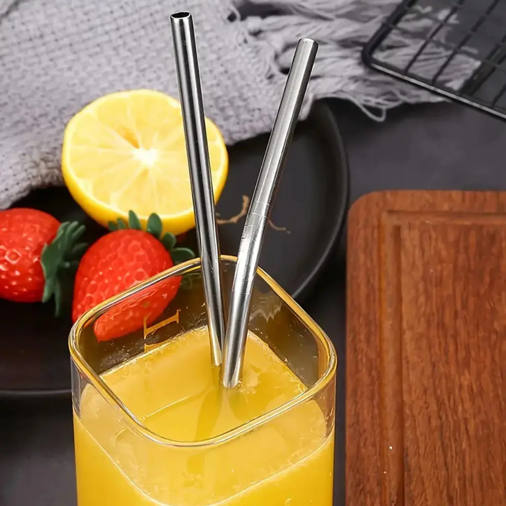 Reusable stainless steel straws with a cleaning brush - obeepo.in