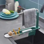 Telescopic 2-in-1 Kitchen Sink Storage Rack Holder for organized cleaning supplies - obeepo.in